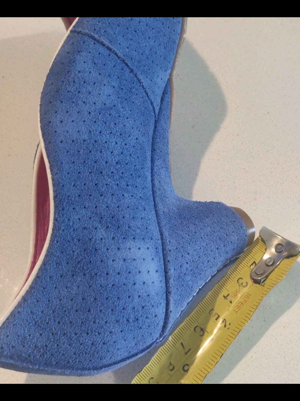 Chanii B Womens 38/7-7.5 Two Tone Blue and Pink Open Toe Suede Leather Heels - Picture 4 of 16